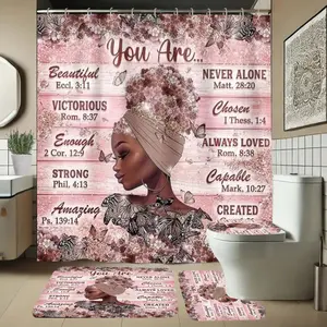 Fashion African Women Pattern Bathroom Set, Includes Soft Shower Curtain, Mat, Toilet Seat Cover, Elegant Decoration, Shower Curtain Sets