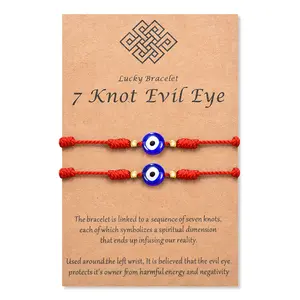 Evil Eye 7 Knot Red String Bracelets (2-Pack), Adjustable — Protection Amulet Gift for Her & Him Kabbalistic Tradition
