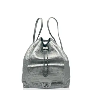 Pre-owned CHANEL Leather Backpacks Backpack Calfskin Crocodile Embossed Silver (hs021026a4)