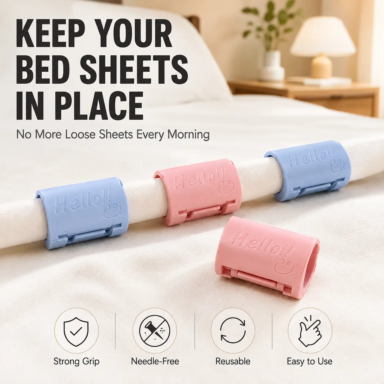 6PCS Bed Sheet Holder Clips, Needle-Free Bedding Fasteners for Sheets, Mattress Covers & Blankets, Reusable Non-Slip Clips