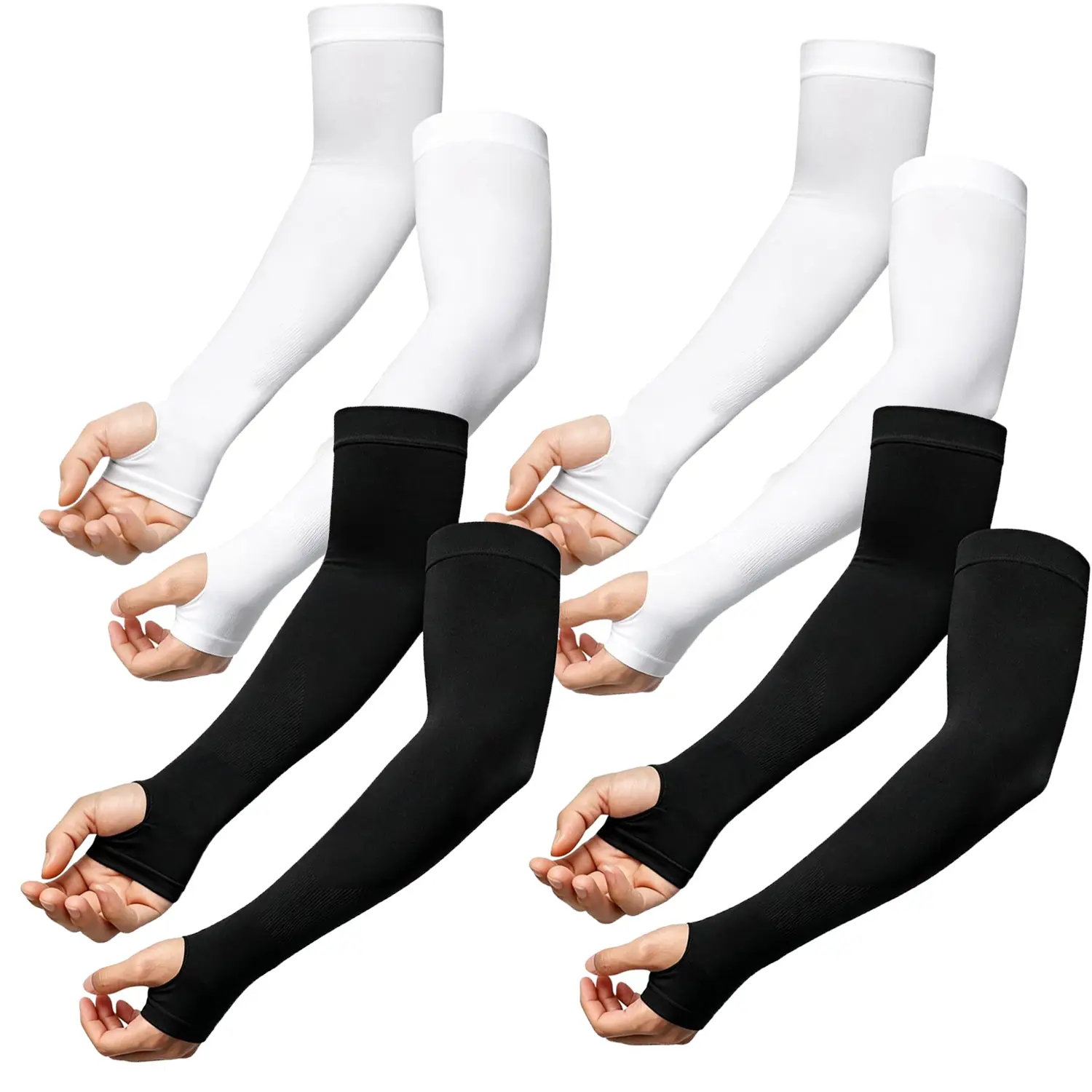 UPF50+ UV Protection Sun Sleeves, Sport Cooling Compression Sleeves, Thumbhole sleeve, 4 Pairs Arm Sleeves for Women Men, Suitable for golf/sports/running/outdoor activities.