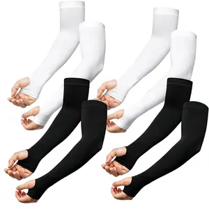 UPF50+ UV Protection Sun Sleeves, Sport Cooling Compression Sleeves, Thumbhole sleeve, 4 Pairs Arm Sleeves for Women Men, Suitable for golf/sports/running/outdoor activities.
