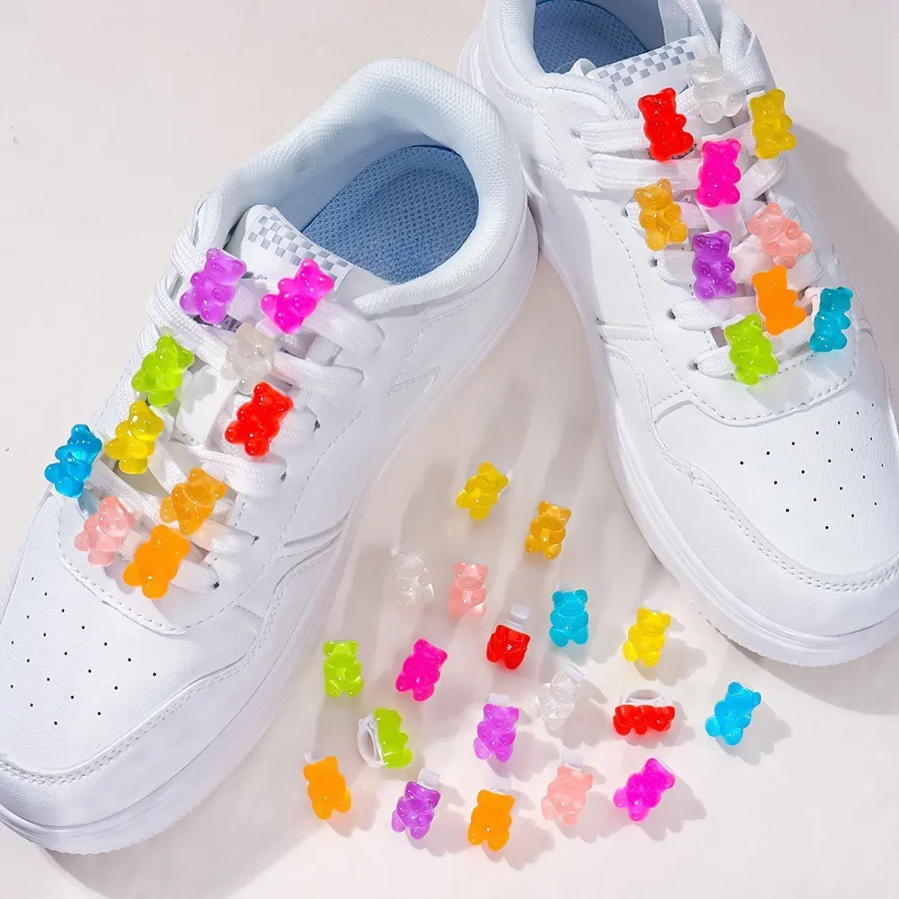 Cute Glow In Dark Bear Resin Shoelace Buckles 10Pcs, Colorful Funny Shoe Decor Additions to Customize Sneaker and Boot Laces