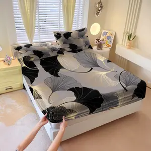 Luxe Silver-Gold Ginkgo Fitted Sheet Set Includes 1 Fitted Sheet & 2 Pillowcases without Filler, Silky sophisticated comfort, radiates detailed ginkgo leaves in metallic gold & silver tones. Elevate your bedroom to zen luxury!