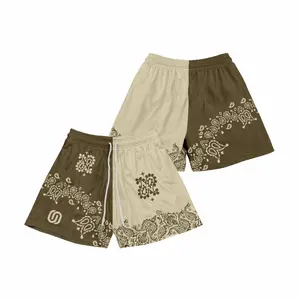 5 Inches Inseam Paisley Pattern Print Contrast Color Block Tropical Casual Mesh Chic Fitted Trend Comfy Mid Waist Shorts For Men & Women, Breathable & Versatile for Basketball, Golf, Beach, Gym, Running - Streetwear & Unisex Style Workout Summer Clothing