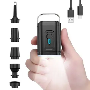 Mini Portable Air Pump with LED Camping Light, Battery Operated Air Pump for Inflatable Mattresses, Pool Floats, Vacuum Bags, USB Charging, Compact Keychain Size for Travel Camping Supplies