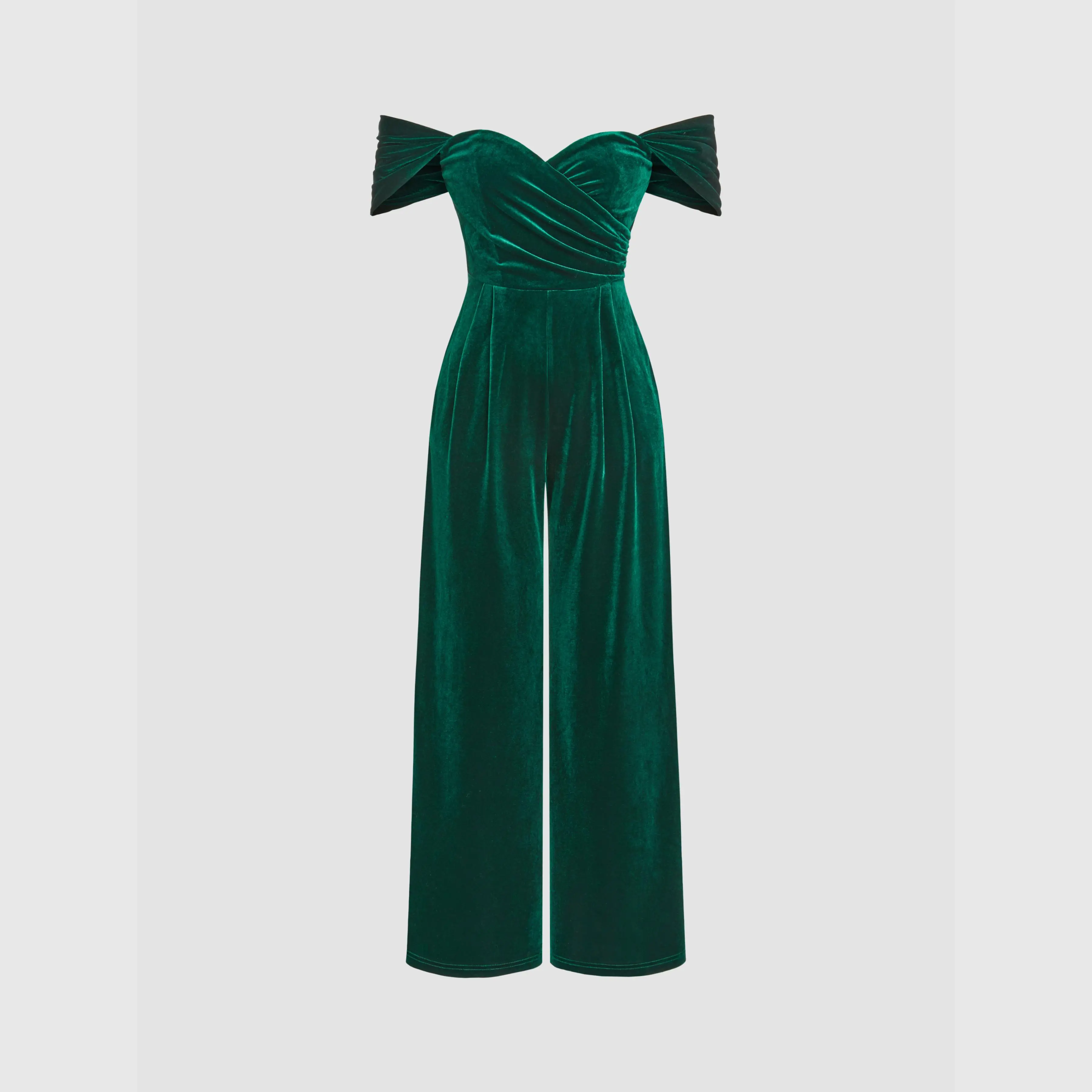 Cider [3 colors, Size 2-26] Velvet Off-shoulder Solid Ruched Jumpsuit