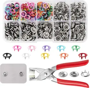 100 Sets Metal Snaps Buttons with Fastener Pliers Press Tool Kit 9.5mm Snap Button Fasteners Kit for DIY Crafts Clothing Sewing Hollow Prong Snaps 10 Assorted Colors