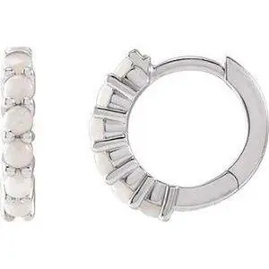 Platinum 12.2 mm Natural White Opal Huggie Hoop Earrings