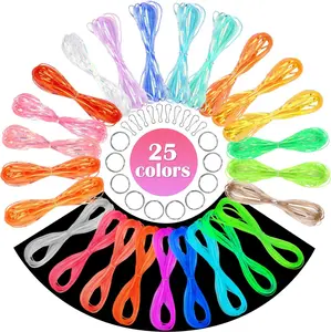 Lanyard String Kit, Cridoz 25 Bundles Gimp String Plastic Lacing Cord with 20pcs Snap Clip Hooks and Keyrings for Boondoggle Crafts, Bracelets