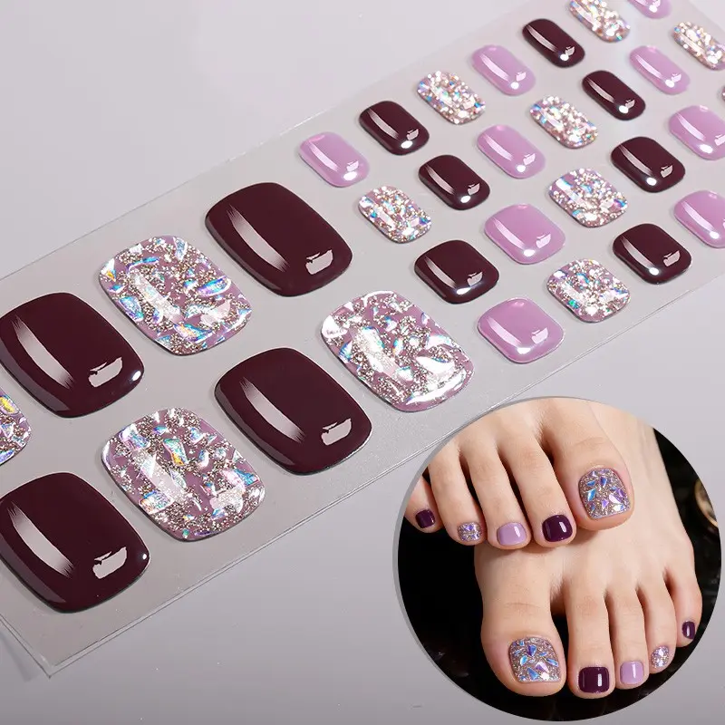 34 Tips Shiny Gel Toe Nail Stickers, Self-Adhesive Sparkling Nails, Glitter Decorative Nails, DIY Home Beauty Art Set for Women, Iridescent Glitter, Nail Art Products, Nail Decoration, Single Item