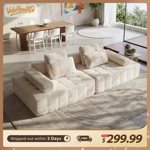 SummerVibes VeloflowXG 113" Brand New Modular Boneless Upholstered Sectional Sofa, 2 Movable Armrests Plush Corduroy Modular Sofa Set, Ergonomic Memory Foam Cloud Couch for Living Room, Bedroom (2 Packages Shipping)