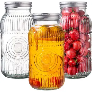 3Pack Mason Jars, 64 oz Wide Mouth Glass Jar with Lid for Fridge, Glass Canisters DIY Favor Decor, Food Container for Sugar, Cookie, Flour, Pickle