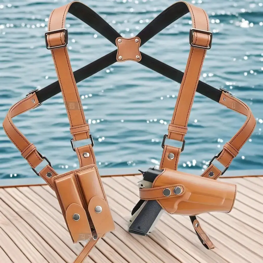 Shoulder Holster Universal Vertical Holster Adjustable for Concealed Carry with Dual Magazine Pockets - Fits 1911, Glock 17/19/23 and most handguns - For Right Handed Use