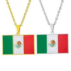 Mexican flag pendant necklace, male and female couples, ethnic style, stainless steel  accessories Couple Jewelry