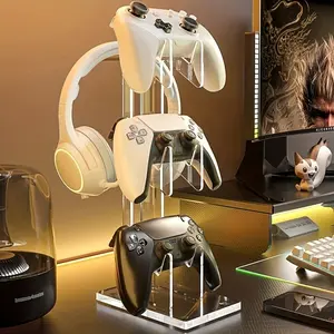 Acrylic Game Controller Stand, Desktop Display Storage Rack for Gaming Controllers & Accessories, Portable Clip Design, Office Desk Organizer Essential