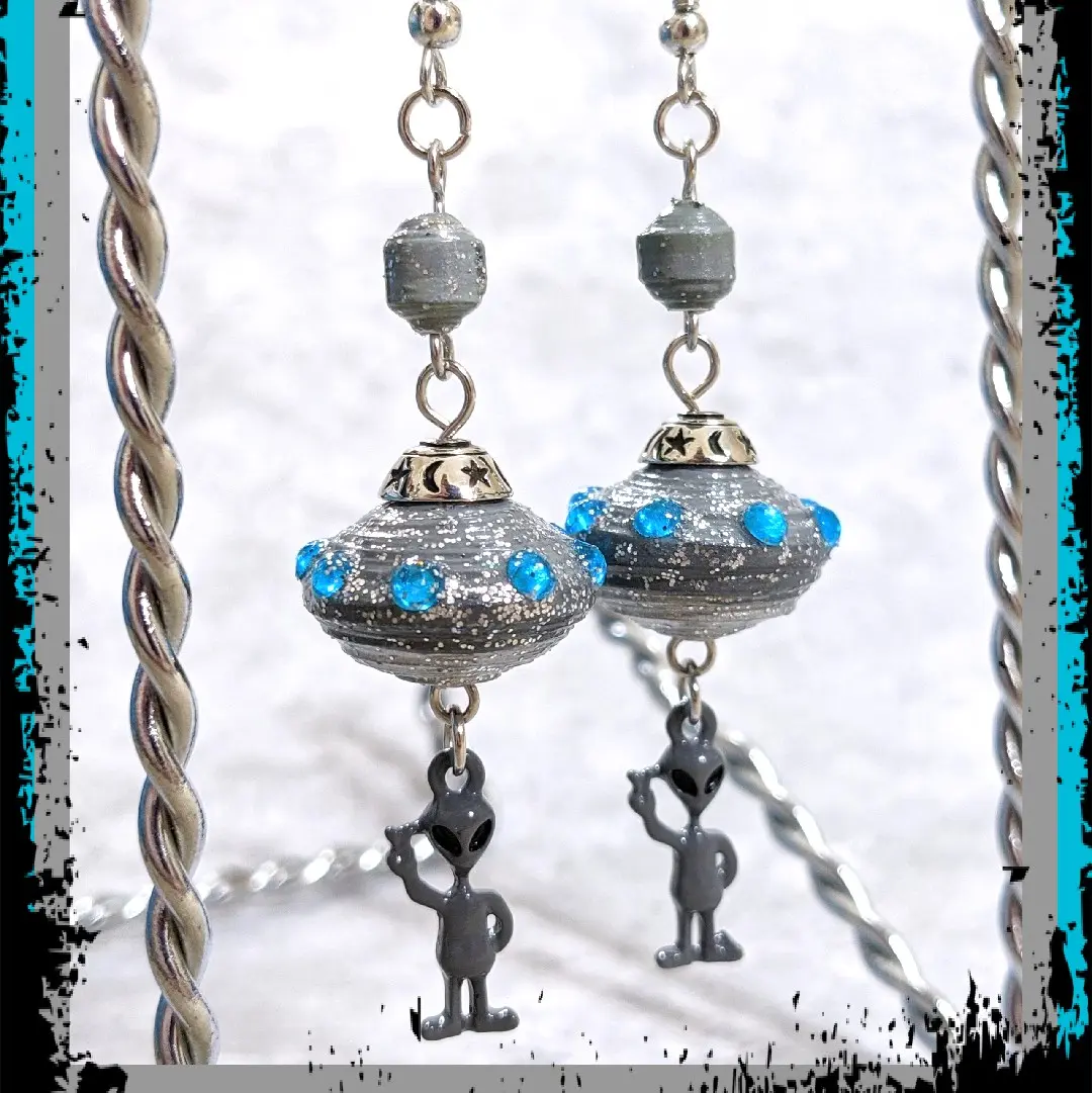 Handmade Alien UFO Dangle Earrings