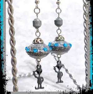 Handmade Alien UFO Dangle Earrings