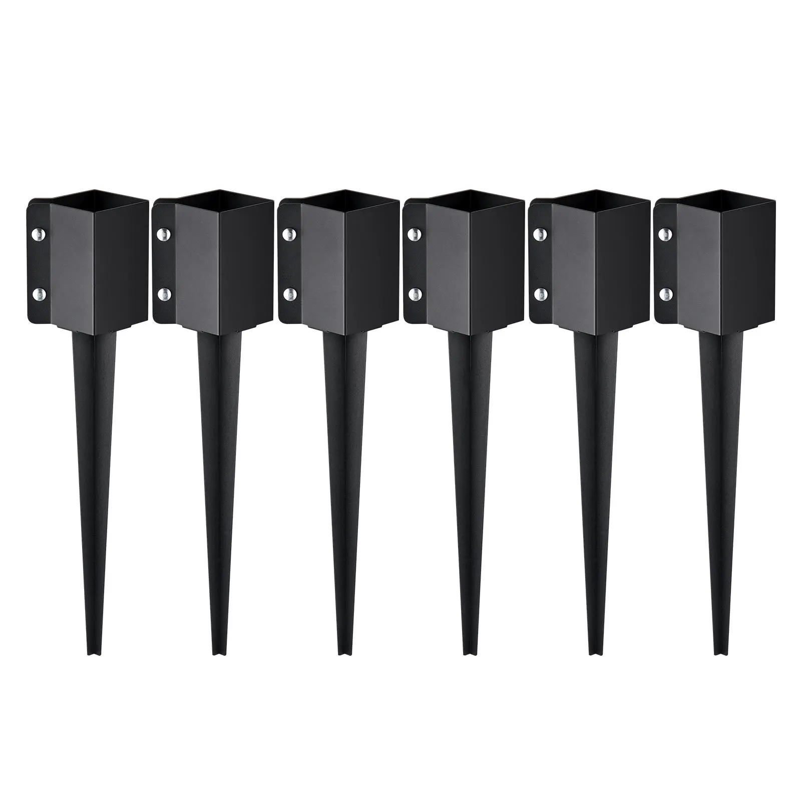 【Summerfinds】VEVOR Fence Post Anchor Ground Spike Complete Set (6 Pack), 24x4x4 Inches Outer Diameter, Fits 3.5” Wood (3.5x3.5 Inches Inner Diameter), Black Powder Coated Metal Stake with Corrosion & Rust Protection, Extra Secure for Mailbox, Deck, 24