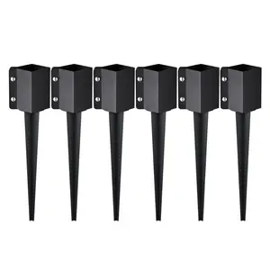 VEVOR Fence Post Anchor Ground Spike,  6 Pack 24 x 4 x 4 Inches Outer Diameter (Inner Diameter 3.5 x3.5 Inches), Metal Black Powder Coated Post Stake Ground, for Mailbox Deck Garden Railing