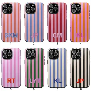 Custom Monogram Stripe Phone Case, Personalized Name Initial Bold Cover, Retro Aesthetic Vertical Line Design, Chic Custom Phone Accessory for Fans