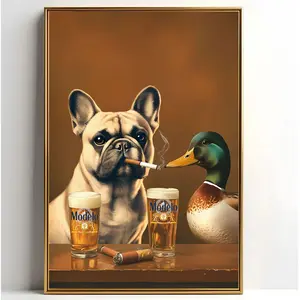 French Bulldog with Mallard Wall Art Unframed - Home Decor Trendy Retro Wall Art