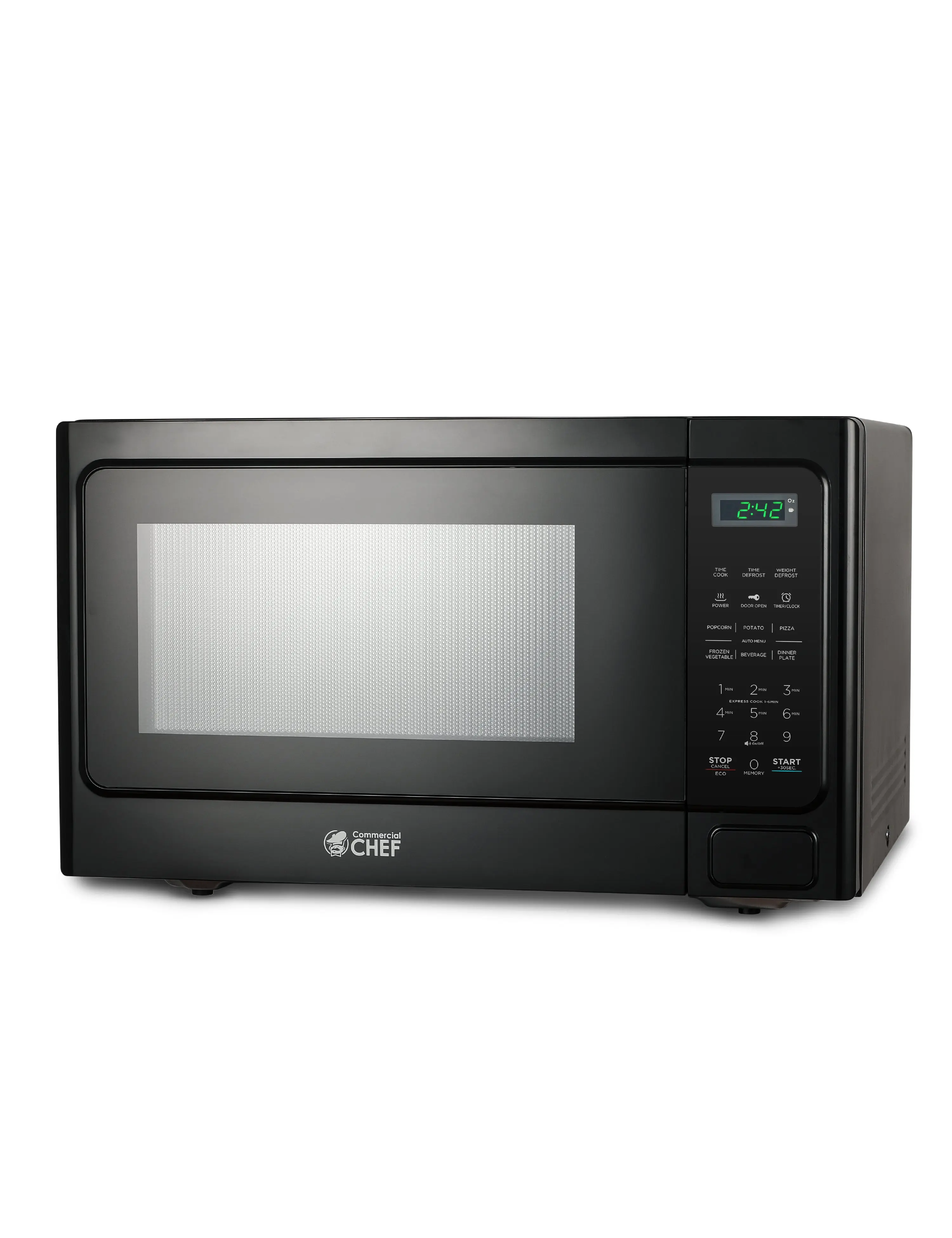 Commercial Chef 1.3 Cu. Ft. Countertop Microwave Oven, Touch Controls with Digital LED Display, 1000W, 12.4 Turntable Plate, Push Button Door, 10 Power Levels