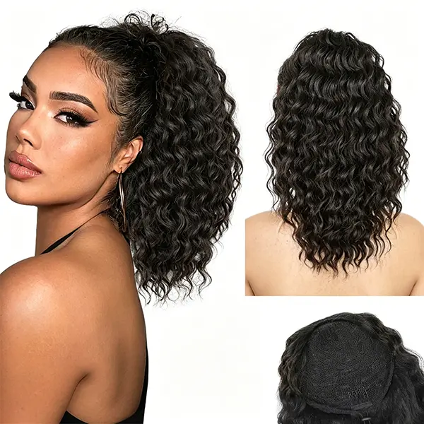 Fluffy Curly Wavy Drawstring Ponytail Extension, 14in 110g Synthetic Fiber Hairpiece for Black Women, Easy-to-Wear Quick Style for Night Events, Great Gift for Friends and Family