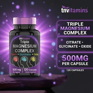 Triple Magnesium Complex Supplement 500mg: Magnesium Glycinate, Citrate, & Oxide - 120 Capsules (4 Month Supply!) | 1 Capsule Serving Provides 125% Daily Value | Non-GMO, Made in The USA!