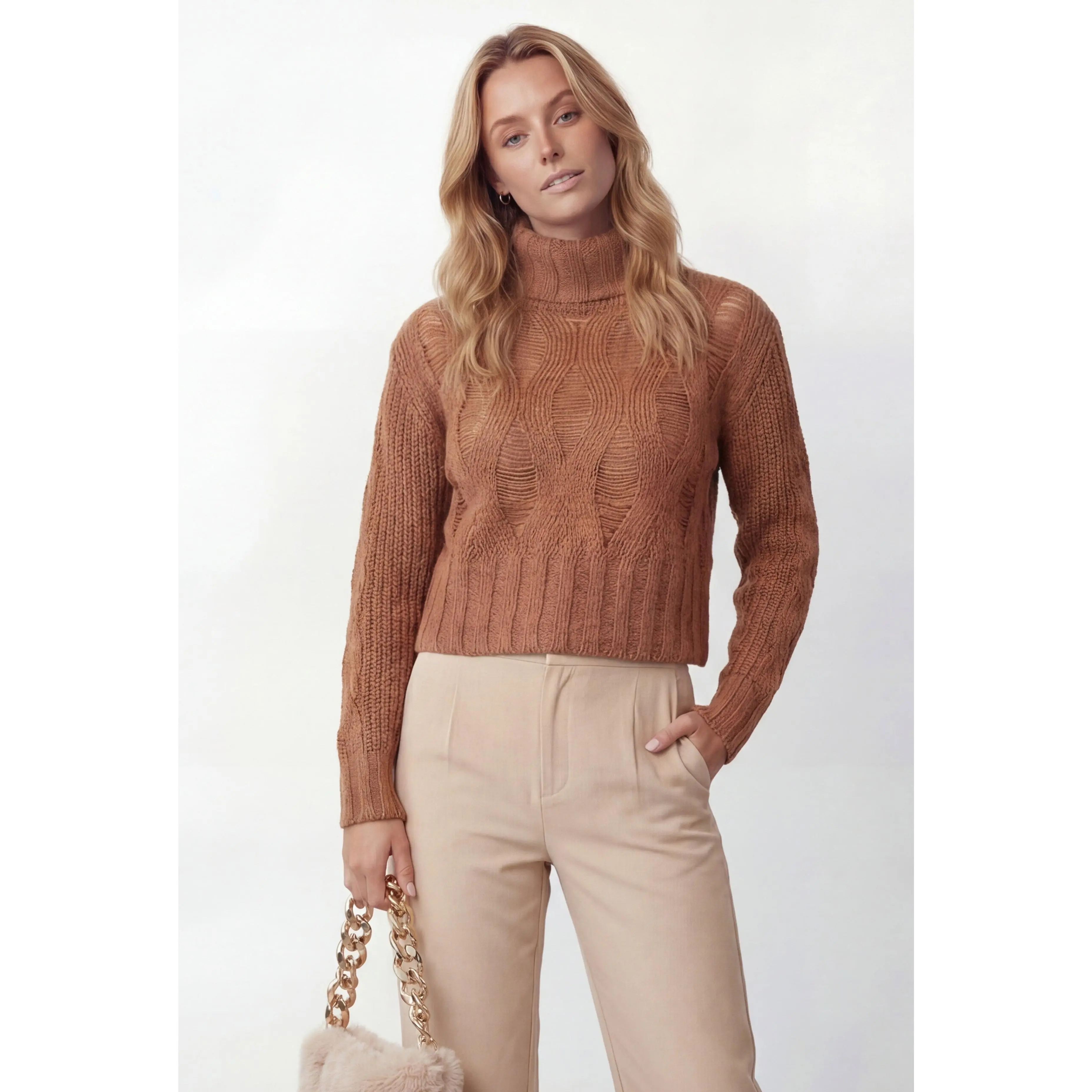 Distressed Rib Knit Turtleneck Sweater