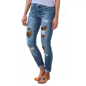 Patchwork Leopard Ripped Jeans