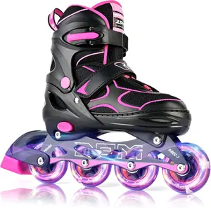 2PM SPORTS Adjustable Inline Skates with Light Up Wheels, fit kids boys girls 4-12 years. Ideal beginner roller blades, suitable for teens, men and women for outdoor sports and daily skating.