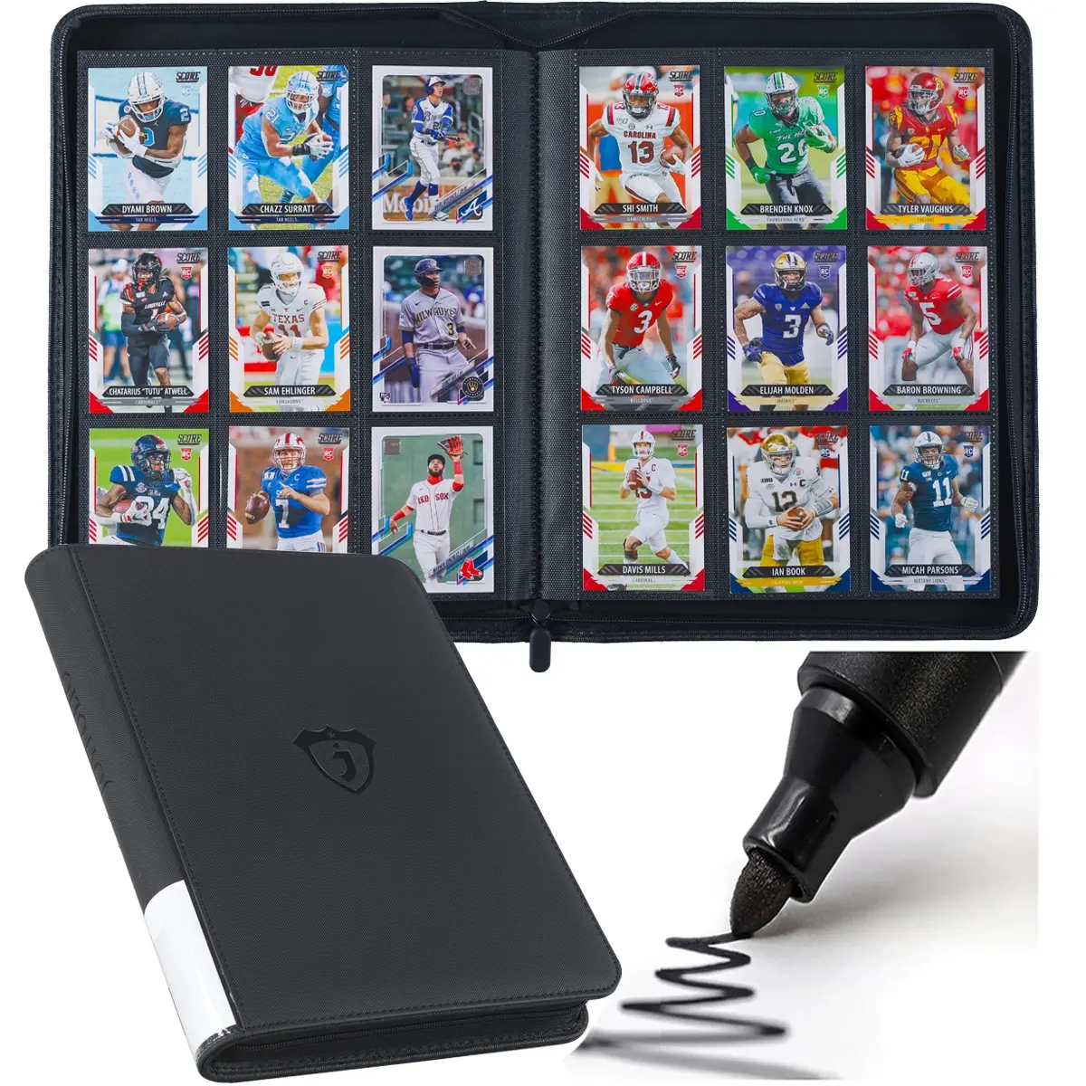 Joyfolio premium 360-pocket trading card binder, 9-pocket cards album, waterproof PU-leather Cover album with side loading, holds gaming, baseball, basketball & sports cards (Black)