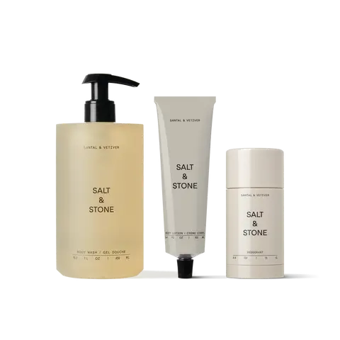 Salt & Stone Santal Set - Complete Body Care Set With Body Wash, Lotion, And Deodorant For Men And Women, Unisex Body Care Set