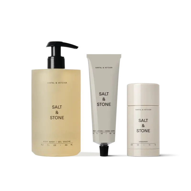 Salt & Stone Santal Set - Complete Body Care Set With Body Wash, Lotion, And Deodorant For Men And Women, Unisex Body Care Set
