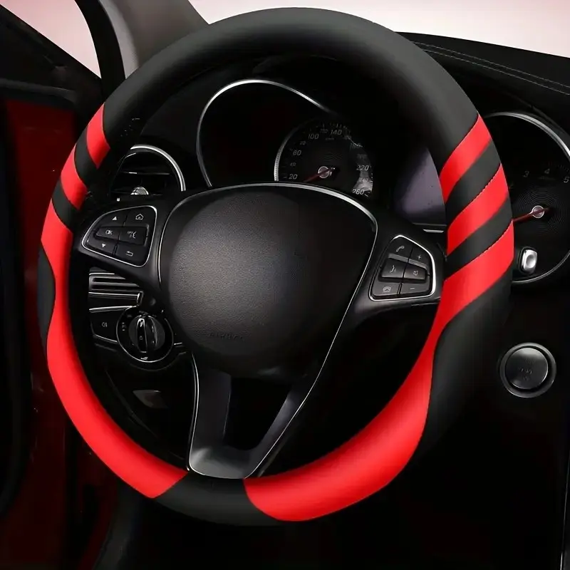 1PC Faux Leather Car Steering Wheel Cover, Easy to Install, Skin-Friendly Fabric, Non-Slip, Humanized Design, Ergonomic Soft Skin Comfort, All-Season Universal Fit, Ergonomic Comfort|Stylish Wheel Cover|Soft Skin Cover, Car Wheel Cover with Inner Ring