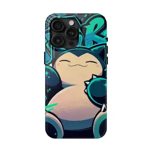 Snorlax Pokemon Graffiti Style Phone Case for iPhone 17-7 Pro Max Plus & Samsung Galaxy S25-S21 Ultra Plus - Kawaii Anime Manga Game Teal Cover Unisex