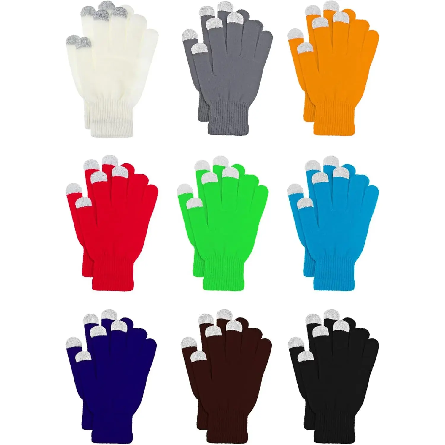 Men's 9-Pair Cold Weather Gloves for Cold Weather, Stretch Knitted Warm Windproof Solid-Color Touch Screen Gloves for Outdoor Sports, Running, Skiing