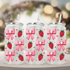 1pc 16oz Water Bottle, Cartoon Bow Printed Water Mug, Cup, Travel Mug, Straw Cup, Coffee Mug, Christmas Gift, Valentine's Day Gift, Suitable for Gift Giving