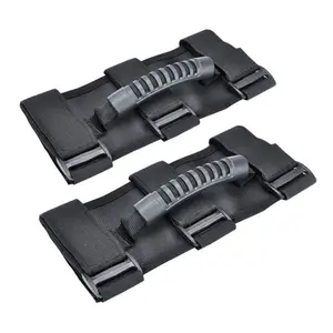 2PCS Roll Bar Grab Handles, Oxford Cloth Upgrade Metal Buckle Paracord Grip Handles, Durable and Strong Car Accessories, Truck Accessories, Compatible with Wrangler JL, JLU, JT, JK, JKU, TJ, LJ and YJ (Black)