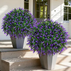 2 Pack Artificial Topiary Boxwood Ball Trees, Lavender Fake Decorative Plants for Outdoor Indoor, UV Resistant Fake Bushes for Front Porch Garden, Set
