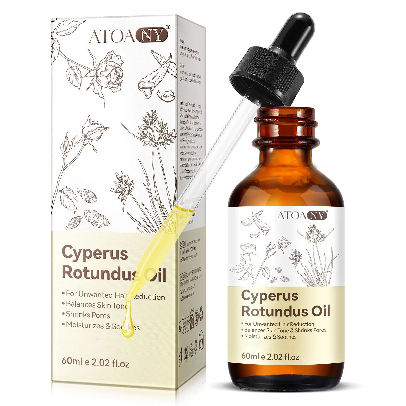 ATOANY Cyperus Rotundus Oil Hair Removal Liquid - Natural Non-Wax Shaving Product for Smooth Sensitive Skin, Sweet Almond Oil Base, Moisturizing Armpit Care, 60ml/2oz Gentle Single Item, Massage to Absorb sohochic