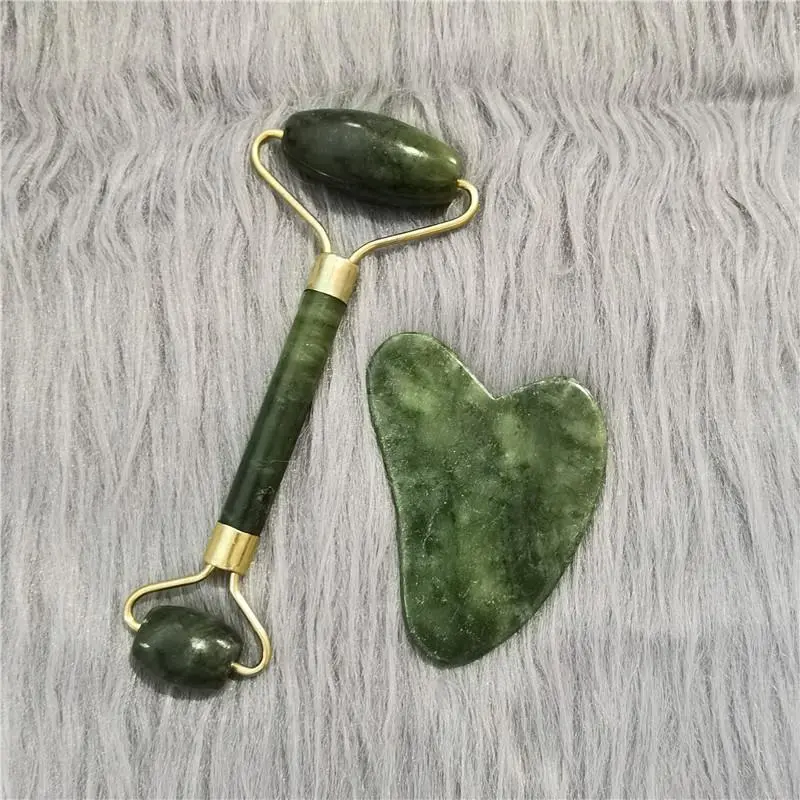Natural Jade Stone Gua Sha & Roller, 2pcs/box Face Massage Tool, Professional Facial Massage Tool for Skin Care, Skin Relaxing Tool, Facial Wand, Facial Care Instrument, Facial Beauty Instrument, Beauty Tools, Facial Beauty Massagers