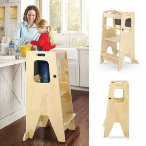 Toddler Learning Tower, Wooden Adjustable Kitchen Step Stool Helper with Chalkboard & Anti-Slip Mats, Standing Tower for Kids Boys Girls, Perfect for Kitchen Counter Bathroom