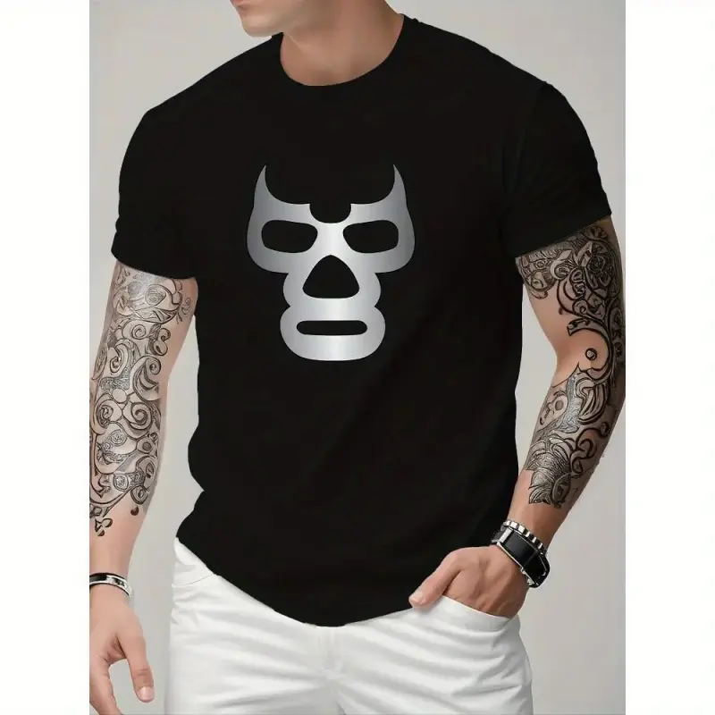 Men's All-Over Print T-Shirt, Relaxed Cut Crew Neck in Lightweight Polyester, Casual Summer Streetwear for Outdoor Wear