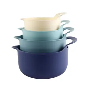 COOK WITH COLOR Nesting Plastic Mixing Bowl Set with Pour Spouts and Handles, Ombre Blue, 4 Piece Non-Slip
