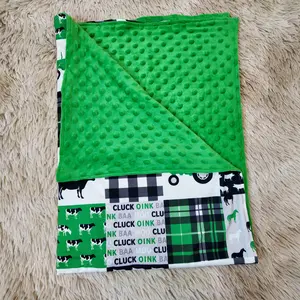 Green cow pig chicken tractor printed farm baby kids minky polka dots blankets