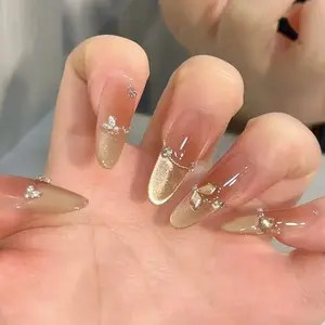 Cat Eye Galaxy French Pearl Sparkling Diamond Blush, Ice Transparent European Style Detachable Wearable Nail Art Set, 30 Pieces Removable False Nails, Glittering Fake Nails, Glitter Decorative Nails