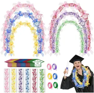 24 Set Candy Lei Tubing Graduation Money Lei Making Kit Class of 2026 Hawaiian Congrats Grad Long Ribbons Dessert Filler for Party Graduate Gifts