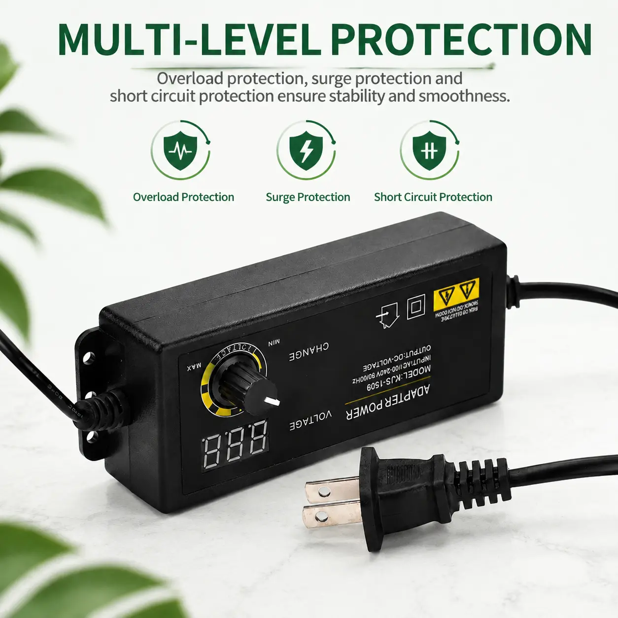 60W 3-36V Variable Voltage DC Power Supply Digital Display Adjustable Regulated Charger US Plug for Portable Monitor LED Light Small Audio Game Peripherals